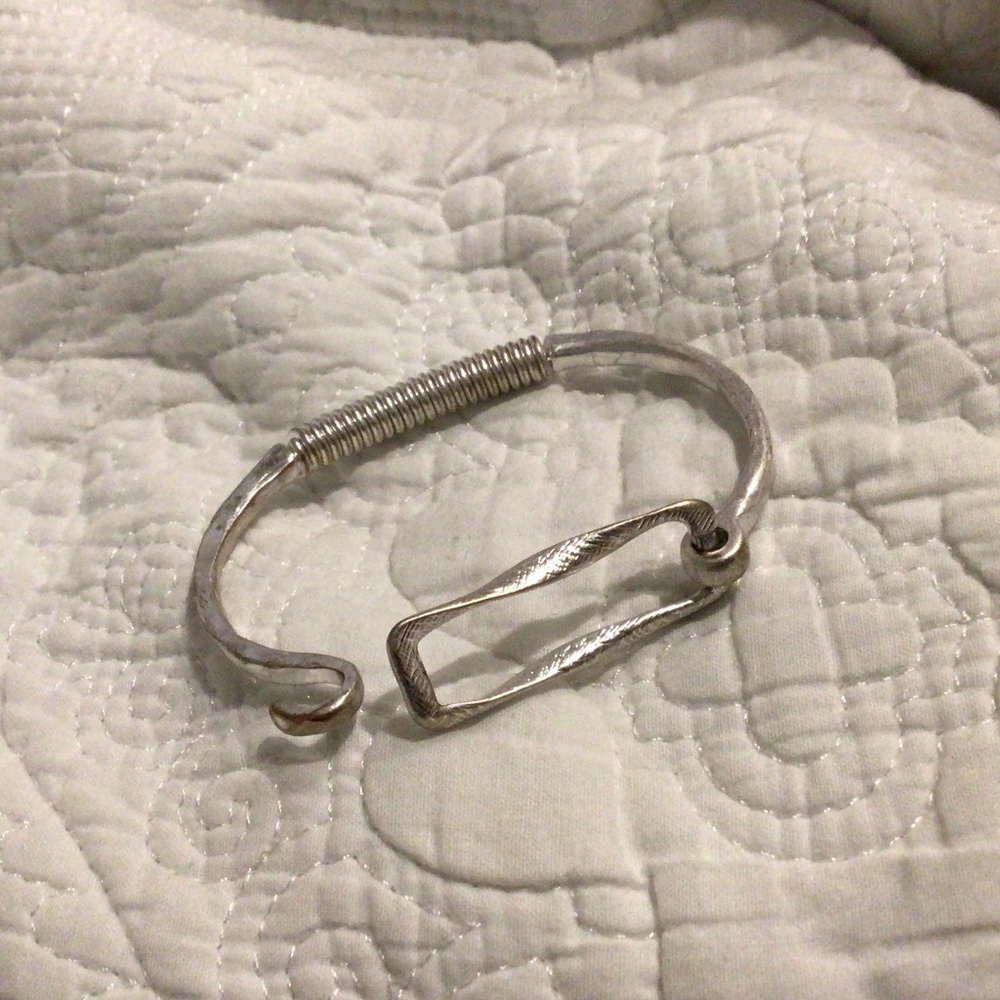 Fish hook silver geometric bracelet